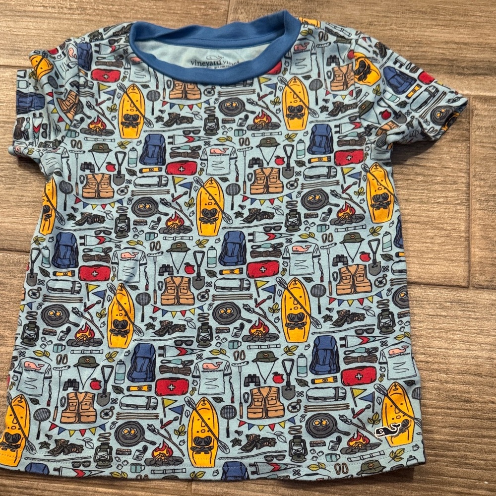 Vineyard Vines Kids Pajama Top - Blue and Yellow Outdoor Print
